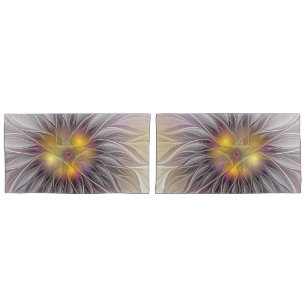 Housse D'oreillers Fleur colorée lumineuse, fractale moderne abstrait