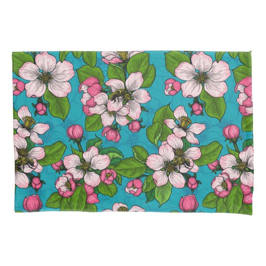 Housse D'oreillers Fleur d'Apple sur le turquoise (devant)
