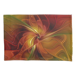 Housse D'oreillers Fleur d'art fractal abstrait rouge orange marron v