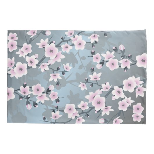 Housse D'oreillers Fleur de cerisier Floral Dusty rose Dusty bleu (Dos)