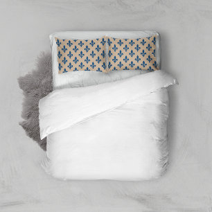 Housse D'oreillers Fleur de Lis Motif, Royal French Blue sur Crème