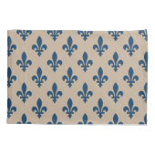 Housse D'oreillers Fleur de Lis Motif, Royal French Blue sur Crème (Dos)