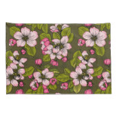 Housse D'oreillers Fleur de pomme sur vert foncé (Dos-Droit)