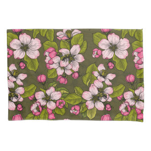 Housse D'oreillers Fleur de pomme sur vert foncé