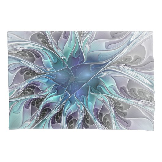 Housse D'oreillers Fleur fractale moderne abstraite avec du bleu (devant)