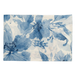 Housse D'oreillers Fleur peinte à l'aquarelle bleue Botanique Fantais