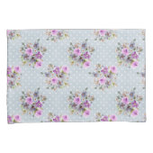 Housse D'oreillers Fleur pourpre aquarelle points bleus et blancs (devant-Droit)