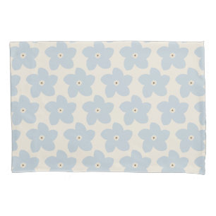 Housse D'oreillers Fleur Rétro Bleu Clair Et Crème