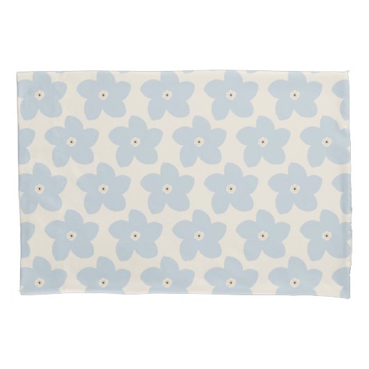 Housse D'oreillers Fleur Rétro Bleu Clair Et Crème (devant)