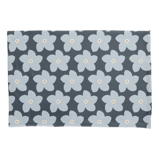 Housse D'oreillers Fleur Rétro Bleu Clair Et Navy (devant)