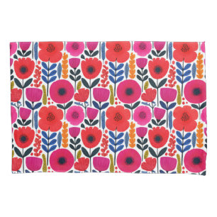 Housse D'oreillers Fleurs à ressort rose et rouge chaud Aquarelle Flo