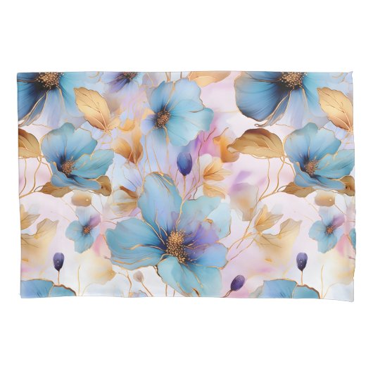Housse D'oreillers Fleurs bleues Encre d'alcool dans les pastels doux (devant)