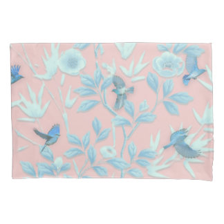 Housse D'oreillers fleurs bleues et oiseau, couleur rose clair Arrièr