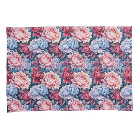 Housse D'oreillers Fleurs bleues et roses (devant-Droit)