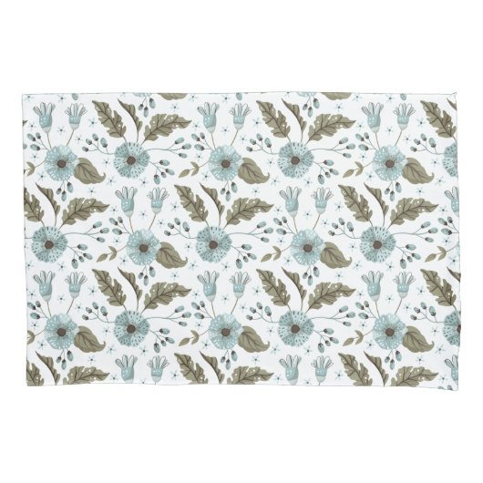 Housse D'oreillers Fleurs bleues et vertes (devant)