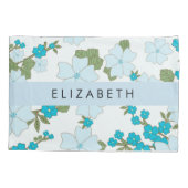 Housse D'oreillers Fleurs Bleues, Motif De Fleurs, Votre Nom (Dos)