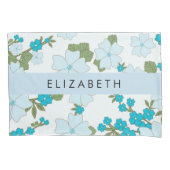 Housse D'oreillers Fleurs Bleues, Motif De Fleurs, Votre Nom (devant)