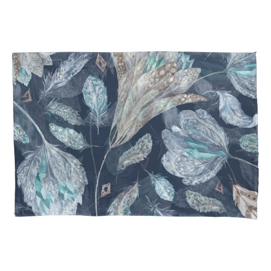 Housse D'oreillers Fleurs Boho Chic : Aquarelle bleu foncé P (devant)