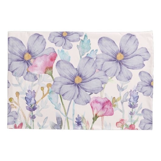 Housse D'oreillers Fleurs d'aquarelle douce Rose et violet (Dos)