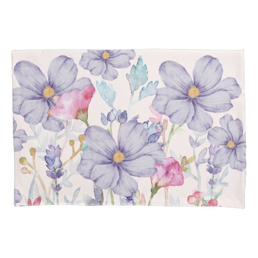 Housse D'oreillers Fleurs d'aquarelle douce Rose et violet (devant)