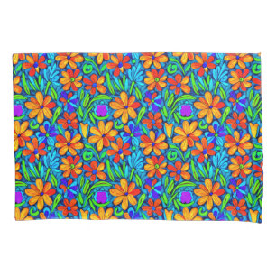 Housse D'oreillers Fleurs d'art populaire colorées vives
