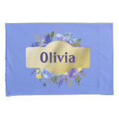 Housse D'oreillers Fleurs de campagne bleu violet Floral & Or (devant-Droit)