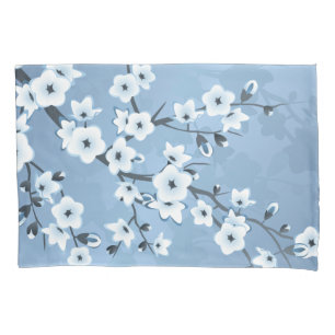 Housse D'oreillers Fleurs de cerisier miroitantes bleues