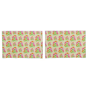 Housse D'oreillers Fleurs de couleur grand pop rose et orange vert pâ