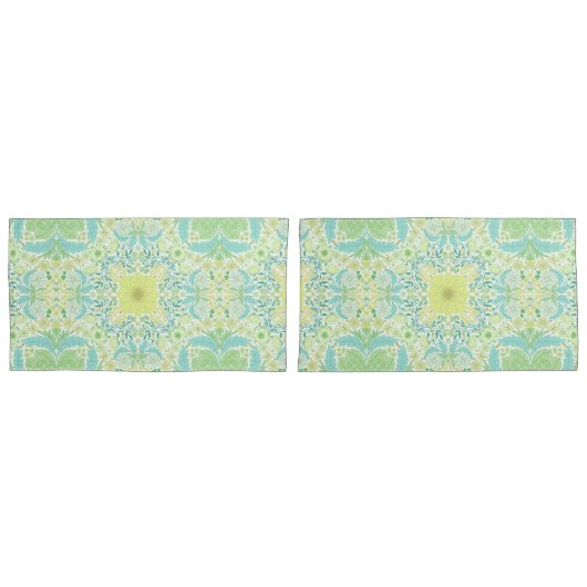 Housse D'oreillers Fleurs de jardin rétro en vert et jaune (devant-Set)