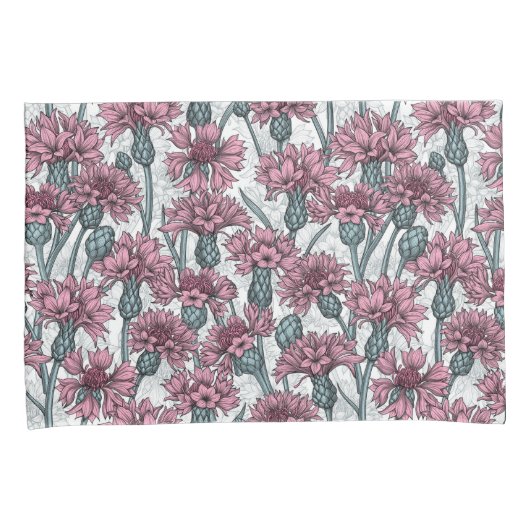 Housse D'oreillers Fleurs de maïs roses, fleurs sauvages sur blanc (devant-Droit)