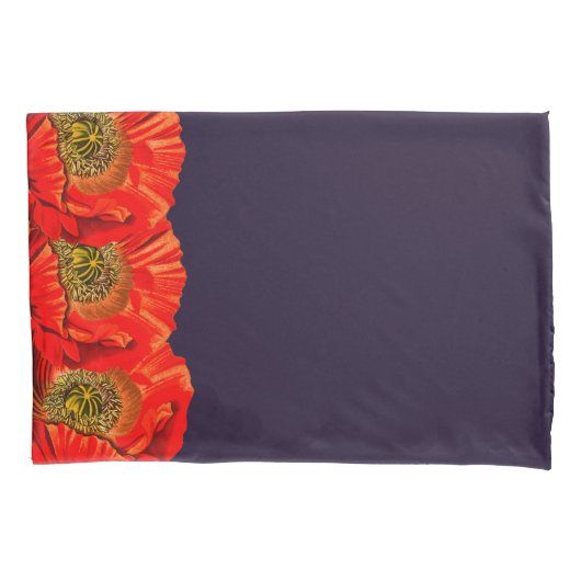 Housse D'oreillers Fleurs de pavot rouge Bordure & Marine sombre (devant)