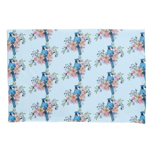 Housse D'oreillers Fleurs de printemps bleu Jay (devant)