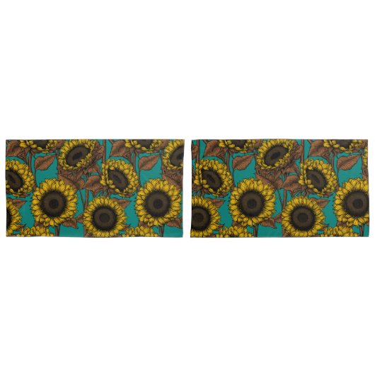 Housse D'oreillers Fleurs de soleil (devant-Set)