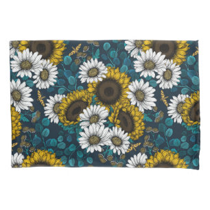 Housse D'oreillers Fleurs de soleil et marguerites, jardin d'été 2