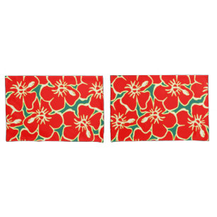 Housse D'oreillers Fleurs d'hibiscus rouges Décor hawaïen tropical