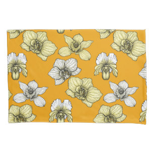 Housse D'oreillers Fleurs d'orchidées jaune et blanc