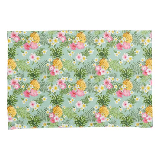 Housse D'oreillers Fleurs et ananas tropicaux (devant-Droit)