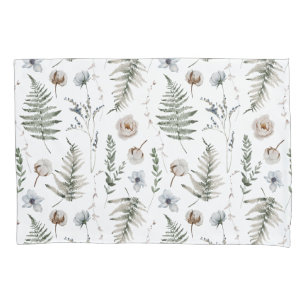 Housse D'oreillers Fleurs et feuilles de fougère Forêt florale botani