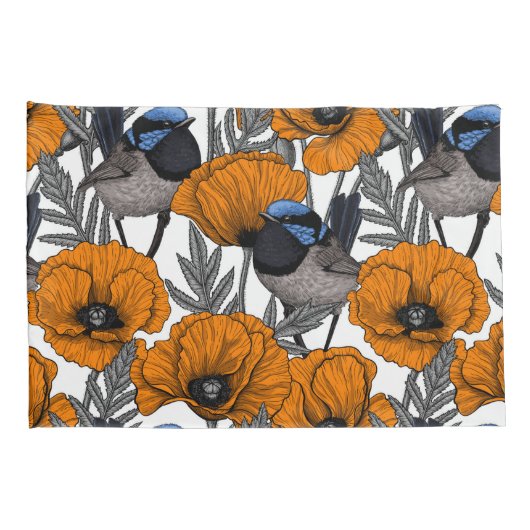 Housse D'oreillers Fleurs et fleurs de pavot orangé 2 (Dos-Droit)