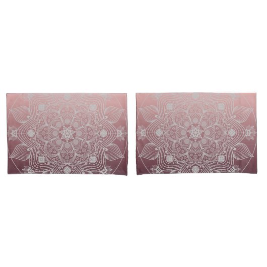 Housse D'oreillers Fleurs, Feuilles, Dentelle Blanche Floral Mandala  (devant-Set)