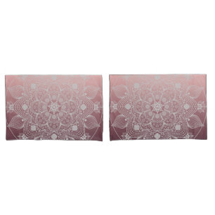 Housse D'oreillers Fleurs, Feuilles, Mandala Floral à la dentelle bl