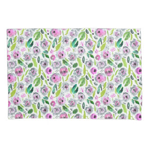 Housse D'oreillers Fleurs Florales Gris Rose Vert Aquarelle