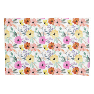 Housse D'oreillers Fleurs Florales Rose, Rouge, Jaune Aquarelle