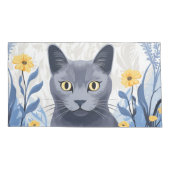 Housse D'oreillers Fleurs Jaunes Chat Bleu Russe (Dos)