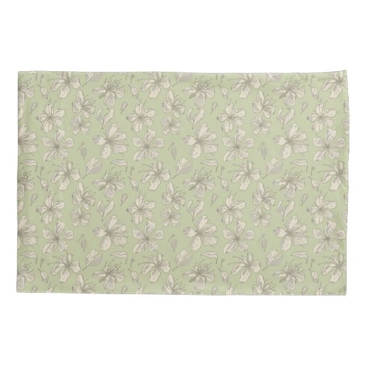 Housse D'oreillers Fleurs jetées sur vert olive - motif sans soudure. (Dos)