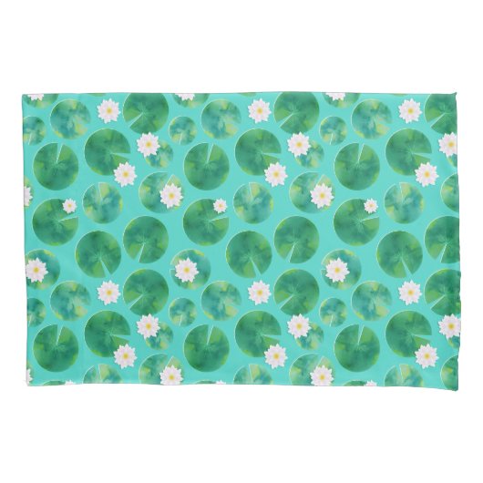 Housse D'oreillers Fleurs Lys d'Eau Blanche & Motif Lily Pad (devant)