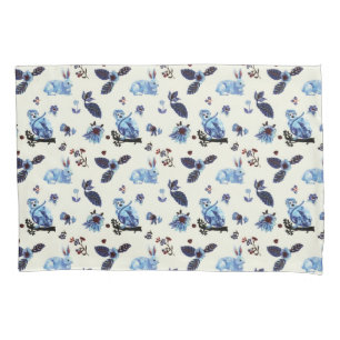 Housse D'oreillers Fleurs Monkey lapin Bleu Blanc Vintage