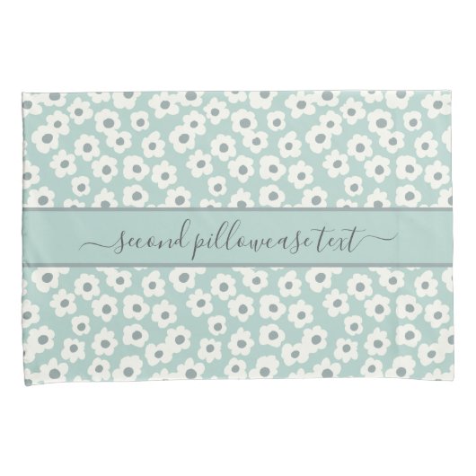 Housse D'oreillers Fleurs Monogram Boho Vert de Sauge Blanc Gris (devant-Droit)