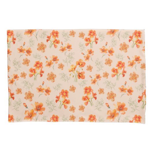 Housse D'oreillers Fleurs orange avec Feuilles verts (devant)