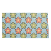 Housse D'oreillers Fleurs orange et verte Abstraites rétro en bleu (Dos-gauche)